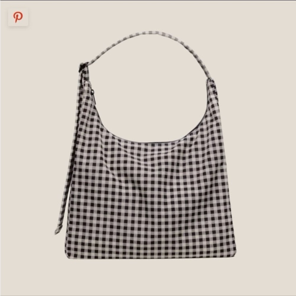 BAGGU Black & White Gingham Nylon Shoulder Bag
